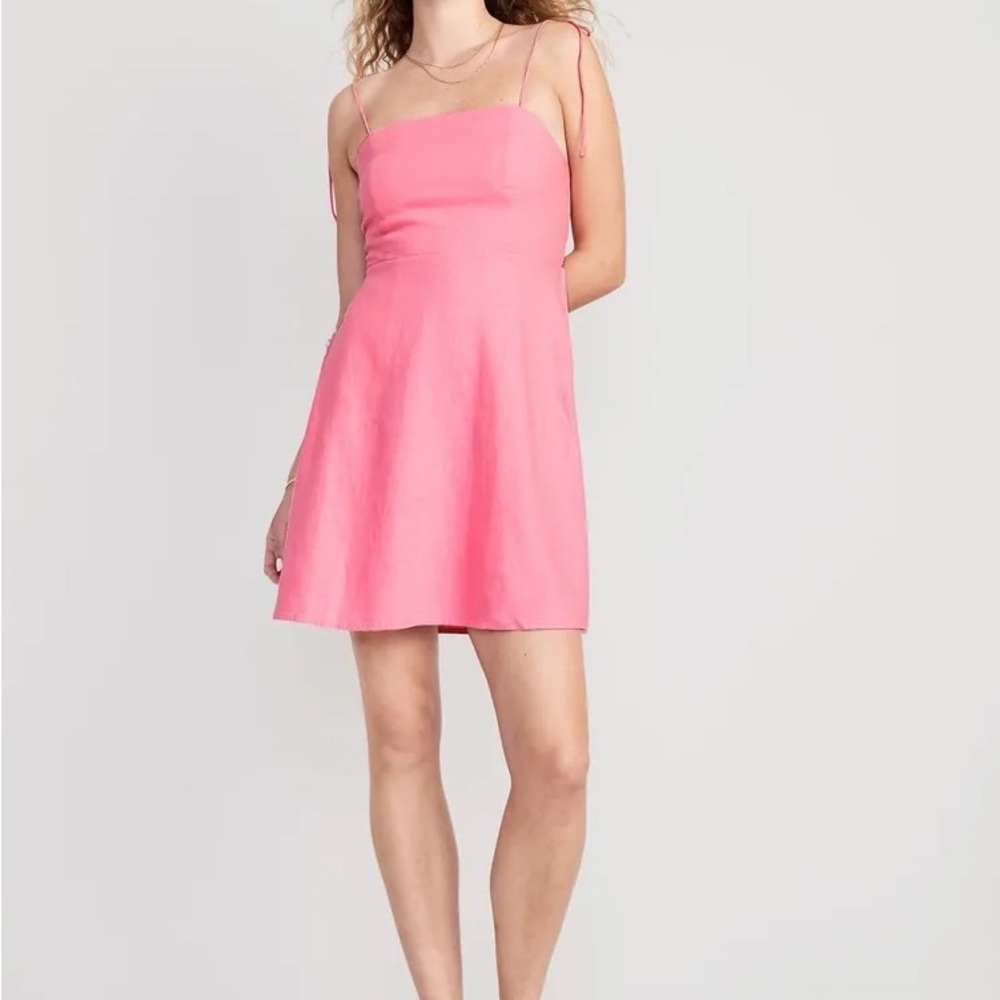 NWT Old Navy Pink Fit & Flare Floral Tie-Shoulder Mini Cami Dress